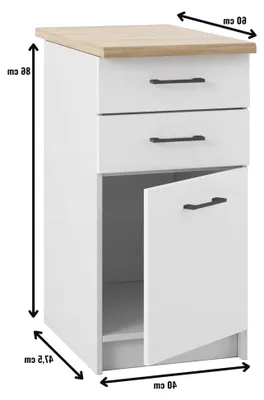 Produktbild von Unterschrank mit Arbeitsplatte und Schubladen 40 cm - Weiß Matt