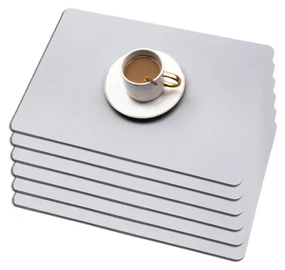 Platzset-Set 6er, PU-Leder, hitzebeständig, rutschfest, hellgrau