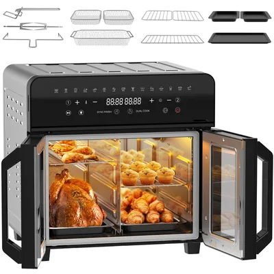 Imagen del producto de Horno de aire XXL de 23 L Minihorno Airfryer, freidora de aire de doble zona con pantalla táctil LED, 15 programas y tecnología de aire caliente 360°
