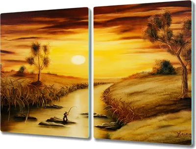 Produktbild von Coloray Küchenbrett Kochplattenabdeckung Hackbrett Schneidebrett Herdabdeckplatte 2x40x52 cm - Landschaft Baum Fluss