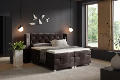 Produktbild von Boxspringbett Elektrisch Bett STEVE 180x200cm in Stoff Fresh Dunkelbraun