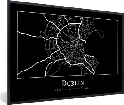 Produktbild von MuchoWow® Gerahmtes Poster Stadtplan - Dublin - Karte 30x20 cm - Poster mit Schwarzem Bilderrahmen Wandposter Rahmen Foto Bilder - Kunstdruck - Bild-Poster