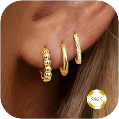 Produktbild von Creolen Ohrringe Set Damen Gold Silber 925 Hypoallergen 3er Pack