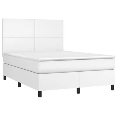 Imagen del producto de Cama con somier y colchón blanco de vidaXL, 140x190 cm, tapizada en cuero sintético