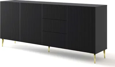 Produktbild von FURNLUX Sideboard Ravenna B Schwarz Und Gold 200cm / Hauptfarbe: Schwarz / Abmessungen: 200 x 87 x 42 cm