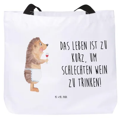Produktbild von Mr. & Mrs. Panda Einkaufstasche Igel Wein - Weiß - Geschenk, Laptoptasche, Reisetasche, Strandtasche, Rotwein, Lustige Sprüche, Tote Bag, Weinliebhaber, Weißwein, Beutel