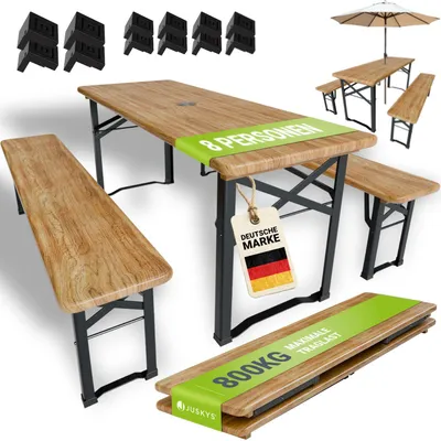 Produktbild von Juskys Bierzeltgarnitur Bichl 3-teilig klappbar - Biertisch + 2 Bierbänke - Holz