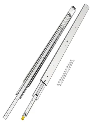 Produktbild von VEVOR 1 Paar Vollauszugsschubladenschienen 16 18 20 24 30 35 37,4 59 24 32 36 40 48 60 Zoll, 250 lbs Tragfähigkeit, verriegelbare Schubladenschienen, Kugellager mit Verriegelung, seitlich montierte Schubladenschiene, 500 lbs-152,4 cm