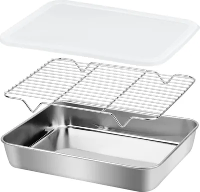 Produktbild von Fenghome Backblech mit Grillkorb aus Edelstahl 32.5x24.5x5.2cm