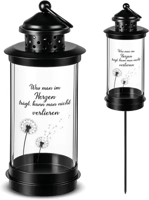Productafbeelding van Graflantaarn Met Grondpen Graflantaarn Begraafplaats Weerbestendig Met 2 Vellen Stickers(Löwenzahn BleibtImHerz,49,5 cm)