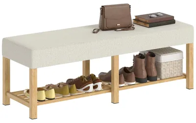Produktbild von HOMCOM Schuhbank mit Sitzfläche, Sitzbank mit Stauraum, Holzrahmen Cremeweiß