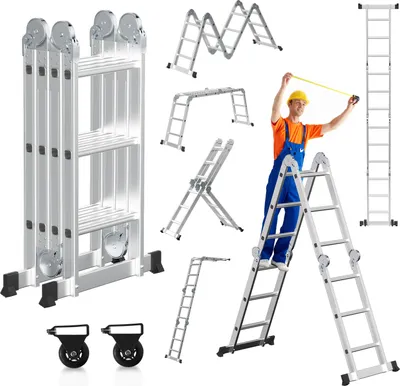 Obrázek produktu pro Jayseuw víceúčelový žebřík Multifunkční žebřík Skládací žebřík 4x3 582cm Teleskopický žebřík A-ramenný žebřík Jednoduchý žebřík Žebřík pro domácnost Hliníkový žebřík