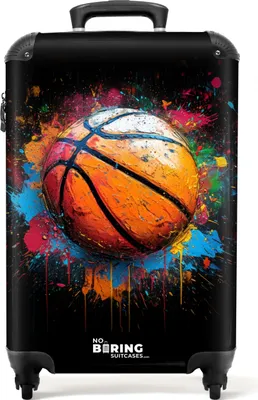 Obrázek produktu pro NoBoringSuitcases.com® Kufr Příruční zavazadlo na kolečkách Kufr na kolečkách Malý cestovní kufr na 4 kolečkách - oranžový basketbalový míč uprostřed barevných skvrn - velikost kabiny < 55x40x23 cm a 55x40x20 cm - fotokufr - kabinový kufr - palubní zavazadloPříruční zavazadlo Kufr 55x35x20 cm, 36L,