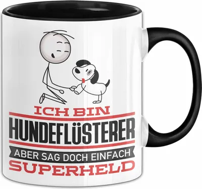 Produktbild von Hundeflüsterer Geschenk Tasse Ich Bin Hundeflüsterer Aber Sag Doch Einfach Superheld Lustige Geschenkdiee für Hundeflüsterer Kaffee-Becher (Schwarz)