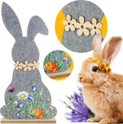 Produktbild von Deko Aufsteller für Ostern 61 cm Niedliche Filz Osterhase Osterdeko zum Hinstellen Osterdekoration aus Holz und Filz Dunkelgrau