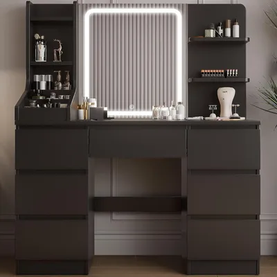 Immagine prodotto di Comò con specchio - Tavolino da trucco - Ideale per il trucco - Illuminazione LED regolabile - Dimensioni: 110 x 40 x 139 cm