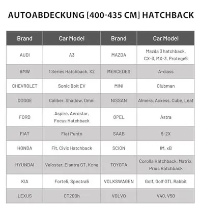 Produktbild von Autoabdeckung Vollgarage 400-435cm Wasserdicht Staubdicht Schrägheck Favoto
