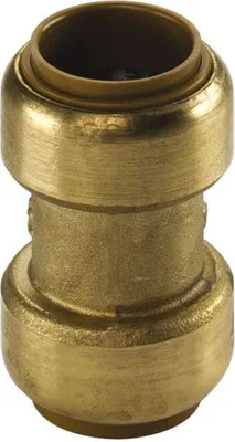 A close-up studio shot of a brass pipe fitting.