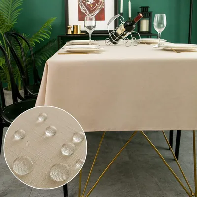 Obrázek produktu pro Obdélníková ubrus, béžová, 140 x 280 cm, polyester, vzhled lnu, voděodolná