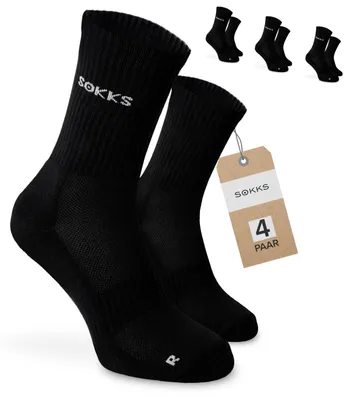 SOKKS Hohe Laufsocken Schwarz aus Baumwoll-Mix — 4 Paar Set