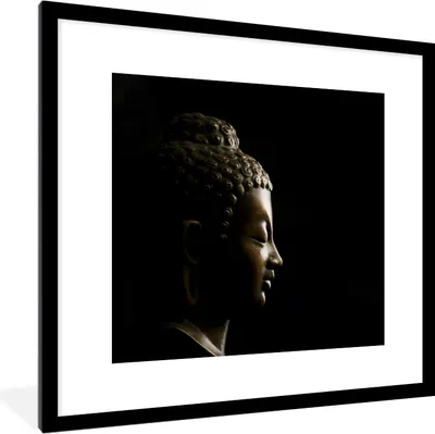 Produktbild von MuchoWow® MuchoWow® Gerahmtes Poster Buddha - Gesicht - Schwarz 40x40 cm - Poster mit zchwarzem Bilderrahmen - Poster - Plakat im Rahmen
