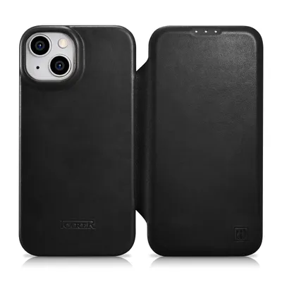 Productafbeelding van Icarer Etui, hoesje, beschermhoes van leer met MagSafe voor iPhone 14+, zwart