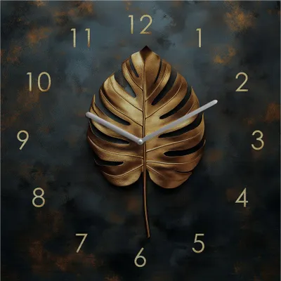 Produktbild von Wanduhr Metall 30x30cm Schwarz Gold Wanddeko Monstera Blatt Edel Design Metalluhr Moderne Deko Wandkunst