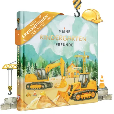 Produktbild von EULENTALER® Freundebuch Kindergarten Bagger I von Erzieherinnen gestaltet I Handgemalte Bagger & Fahrzeuge I Geschenk Kindergeburtstag Kita