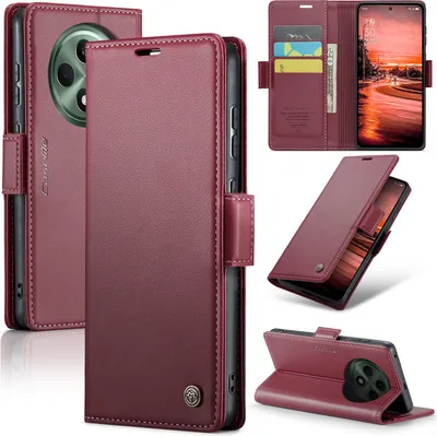 Produktbild von Lederhülle für Oppo Reno12 F 4G/Reno12 F 5G Brieftasche Kartenfach Schutzhülle mit Standfunktion Rot