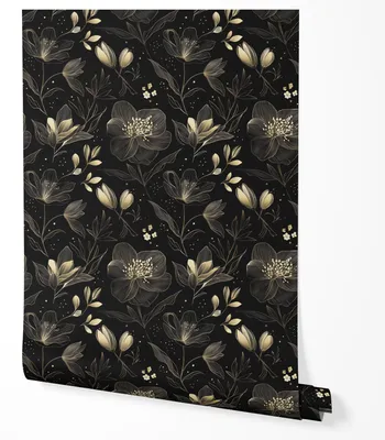 Produktbild von Selbstklebende Tapete Möbelfolie Blumen Schwarz Gold Floral Tapete Elegant Modern Wohnzimmer Schlafzimmer Flur Abwaschbar 5m x 0,5m