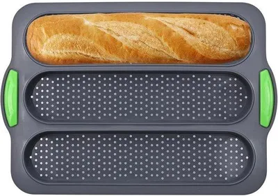 Zdjęcie produktu dla Ibenzoa® Silikonowa forma bagietkowa z 3 rowkami, 34 x 23 x 2,5 cm – przeznaczona do kontaktu z żywnością, nieprzywierająca, odporna na temperaturę od -40°C do 230°C, nadaje się do piekarnika, mikrofalówki, zamrażarki i zmywarki