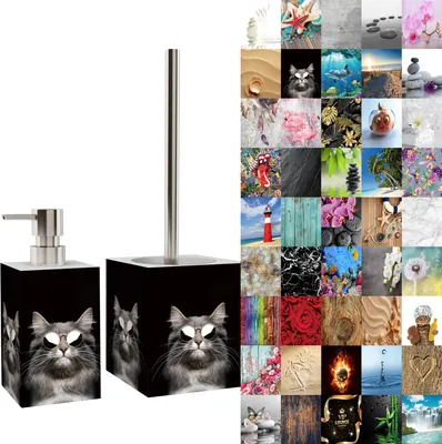 Produktbild von 2-teiliges Badezimmer Set Seifenspender und WC-Bürste – Cool Cat