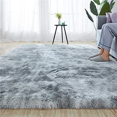 Produktbild von Weicher, moderner, zotteliger Teppich für den Innenbereich, 10,2 x 16,8 cm, für Schlafzimmer, Wohnzimmer, Wohnheim, Kinderzimmer, dekorativ, rutschfest, flauschig, pelzig, bequem, Akzentteppich für Kinderzimmer, Kaffeegrau