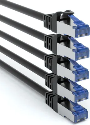 Produktbild von 5x 1m RJ45 Patchkabel SFTP Netzwerkkabel CAT 7 Rohkabel LAN Kabel SCHWARZ