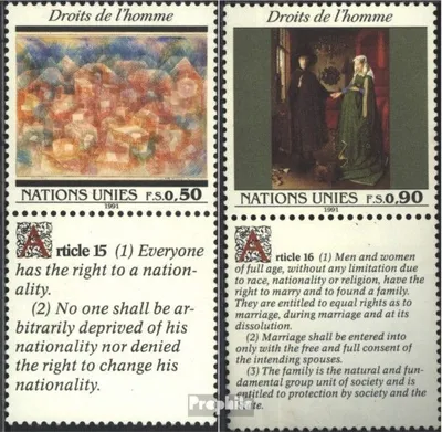 Produktbild von Briefmarken UNO - Genf 1991 Mi 208-209 mit Zierfeld (kompl.Ausg.) postfrisch Menschenrechte
