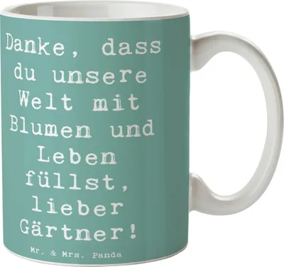 Produktbild von Mr. & Mrs. Panda Tasse Spruch Gärtner Dankeschön - Meeresbrise - Geschenk, Liebe, Dankbarkeit, mit, Aufmerksamkeit, Kaffeetasse, natürliche schönheit würdigen, Bedanken