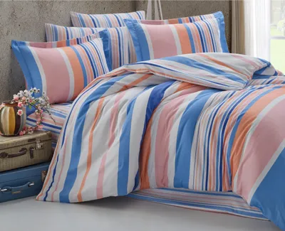 Image de Parure de lit en coton, dimensions 140x220 cm et 70x90 cm, couleur bleu-rose