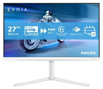 Zdjęcie produktu dla Philips Evnia 5000, 68,6 cm (27"), 3840 x 2160 px, 4K Ultra HD, LCD, 1 ms, Biały