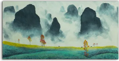 Produktbild von Coloray - Glasbild - 120x60 cm - Wandbild - Glasbilder - Kunstdruck Chinesische Berg Landschafts