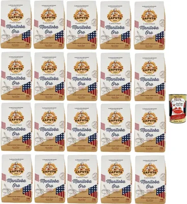 Produktbild von Caputo Manitoba Oro Farina, "0" weicher Weizenmehl, Elastisches Mehl mit einem hohen Proteinwert, ideal für Gebäck und eingelassenes Produkt. 20x 1 Kg + Italian Gourmet polpa 400g