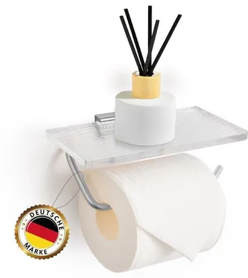 Produktbild von Silberne Toilettehalter ohne Bohren, sofort einsetzbar, selbstklebend oder schraubbare Toilettehalter mit Ablage, r Toilettehalter für Aufbewahrung