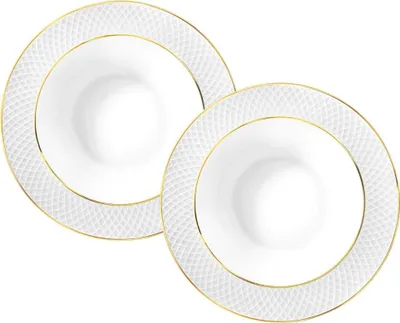 Zdjęcie produktu dla Wilmax – głęboki talerz 22,5 cm, biały z złotym brzegiem, porcelana, zestaw 2 szt. WL-880102303/A2