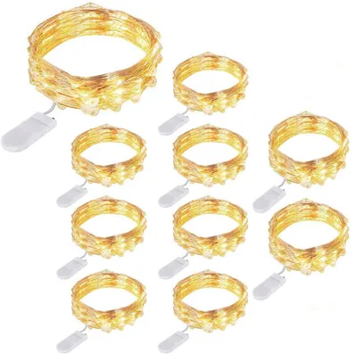 Produktbild von LED Mini-Lichterkette – 10er Set, je 2 m, 20 LEDs, warmweiß, batteriebetrieben, Kupferdraht, E0217