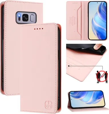 Produktbild von Lederhülle für Samsung Galaxy S8 Plus Hülle Flip Brieftasche Kartenfächern Ständer Schutzhülle Pink