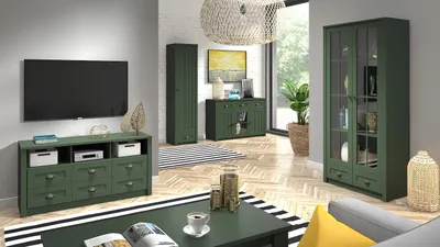 Produktbild von Wohnzimmer Komplettset Landhaus Möbel Set 5 tlg. Wohnwand Holz Kommode Tisch