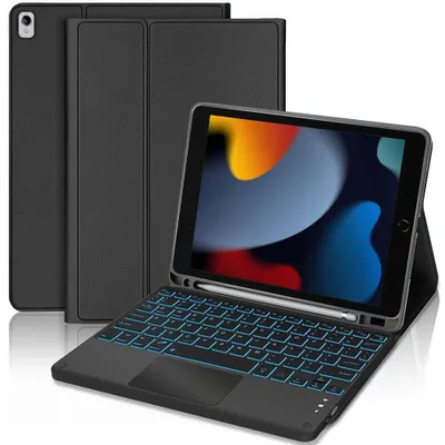 Image de Coque Clavier pour iPad 10,2 Pouces (2019/2020/2021) CuirPolyuréthaneNoir avec Clavier Bluetooth Rétroéclairé
