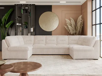 Produktbild von Sofa XXL U-Form Beige, Wohnlandschaft U Form mit Schlaffunktion, Sofa mit Schlaffunktion, Schlafsofa, Wohnzimmer Couch mit schlaffunktion - Comodo U - Beige Cord