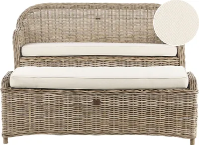 Zdjęcie produktu dla BELIANI Ławka ogrodowa 141 cm z otomaną naturalna rattanowa plecionka białe poduszka dom ogród taras styl boho