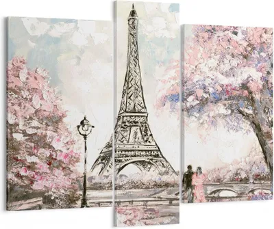Produktbild von Bild auf Leinwand - Leinwandbild - Bäume Eiffle Paar Frankreich - 95x80cm - Wand Bild - Wanddeko - Leinwanddruck - Bilder - Kunstdruck - Wanddekoration - Leinwand bilder - Wandkunst - CB95x80-3147