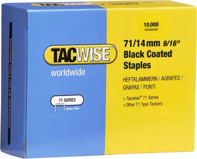 Image de Tacwise, agrafes pour tissus, 14 mm, noires, boîte de 10 000 pièces